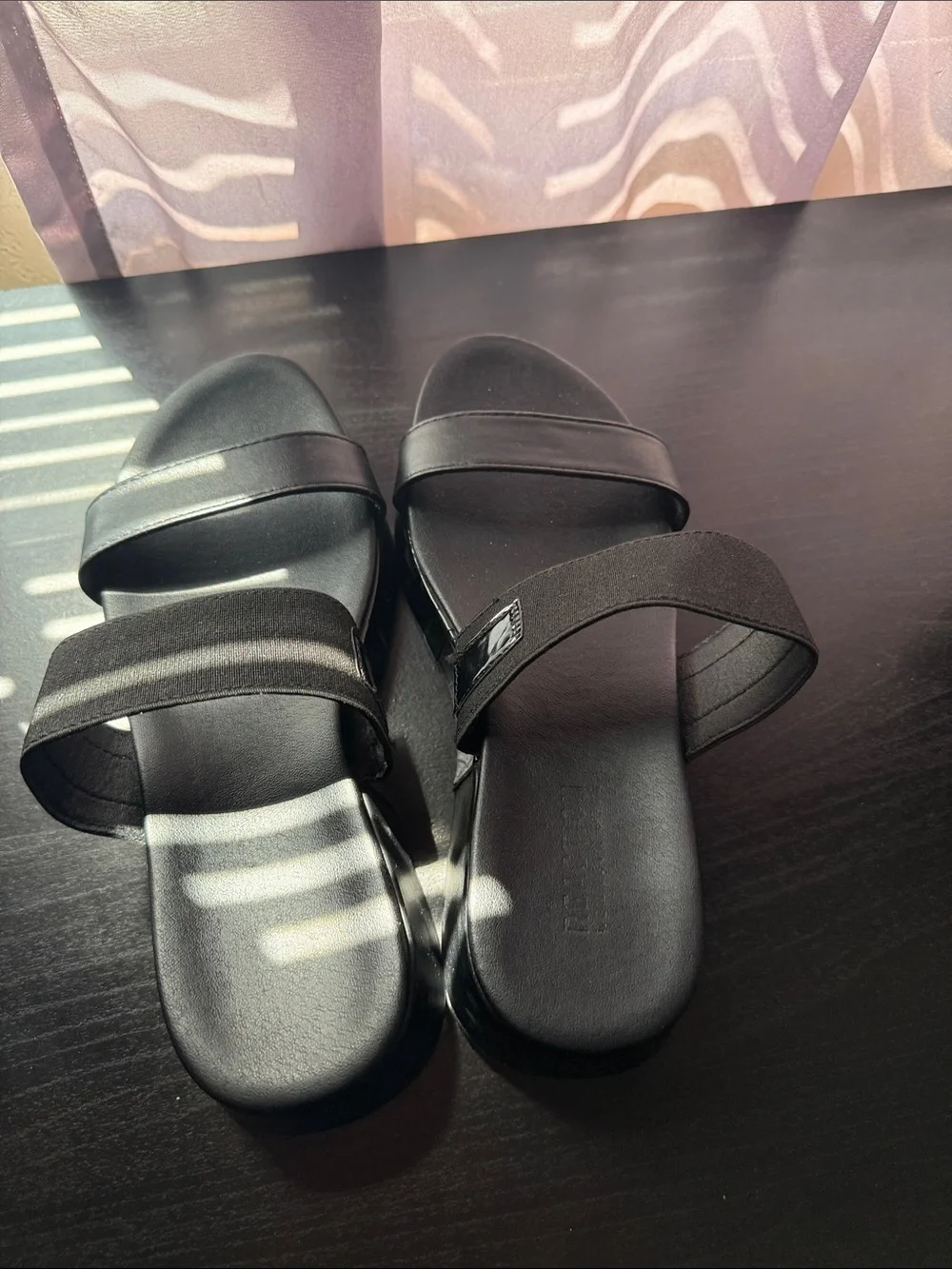 Kenneth Cole Reaction Black Double-Strap Wedge Slide Sandals